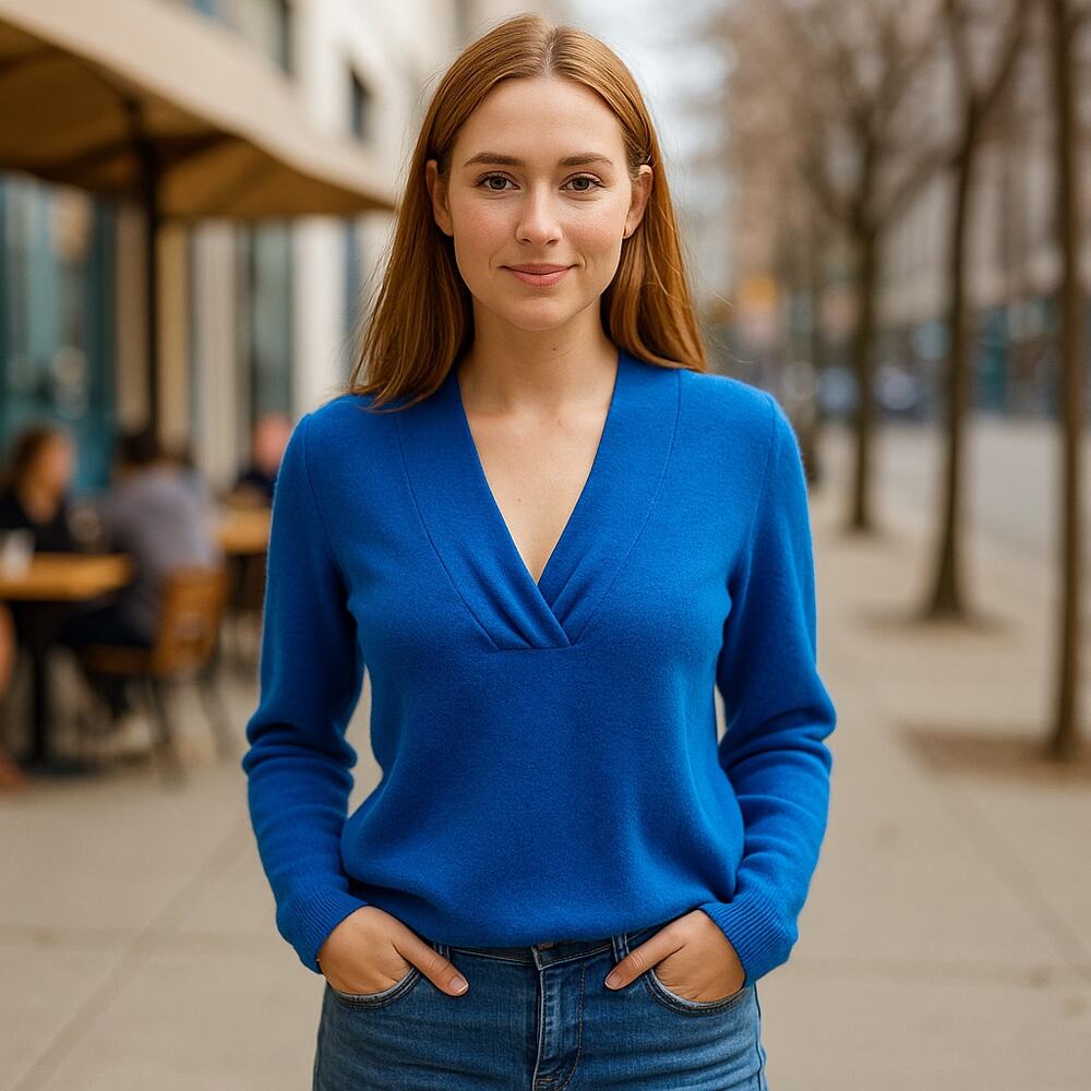 Alex Marie 100% Cashmere Sweater Women’s L Blue V-Neck Cozy Luxury